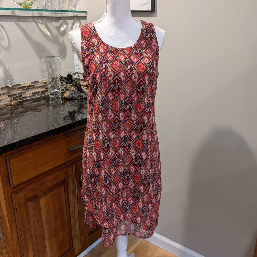 Cato Geometric Ikat Print High-Low Sleeveless Sheath Maxi Dress Size 10